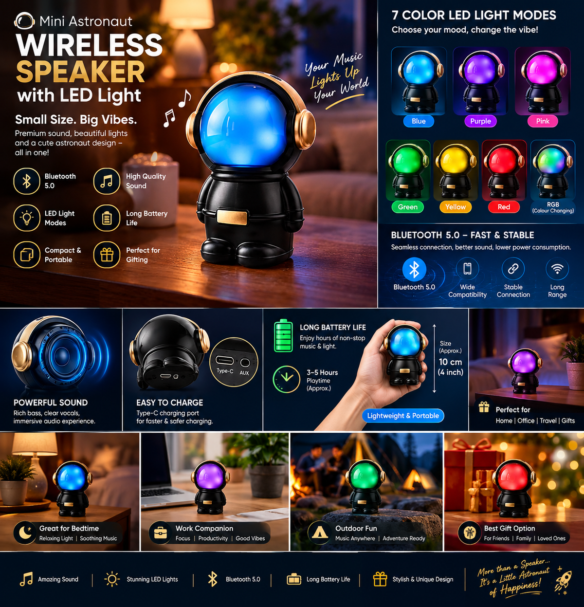 Astronaut Wireless Speaker With LED