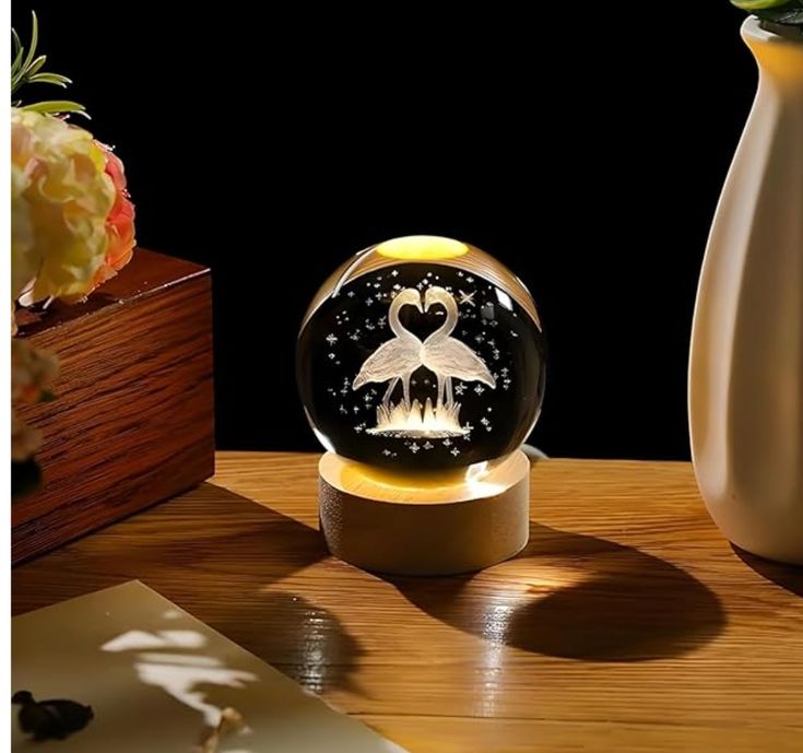 Love Flamingo 3d Crystal Ball Lamp