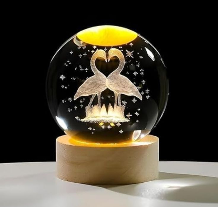 Love Flamingo 3d Crystal Ball Lamp