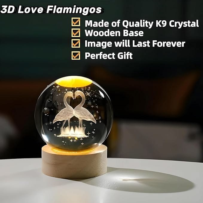 Love Flamingo 3d Crystal Ball Lamp