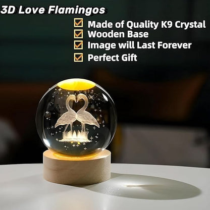 Love Flamingo 3d Crystal Ball Lamp
