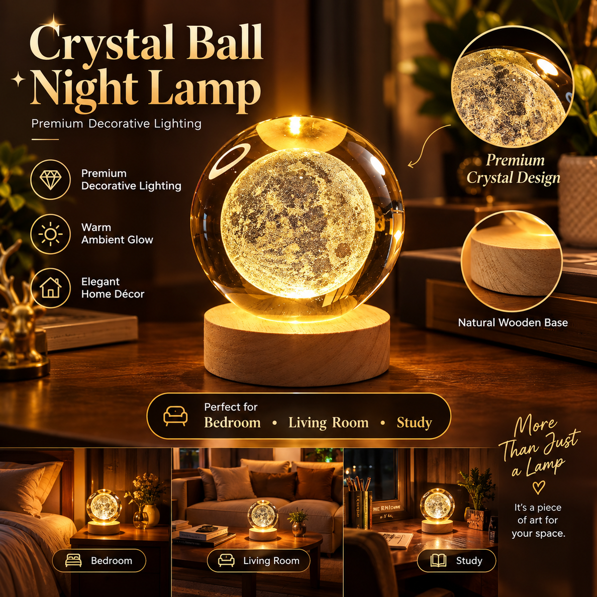 Moon 3d Crystal Ball Lamp
