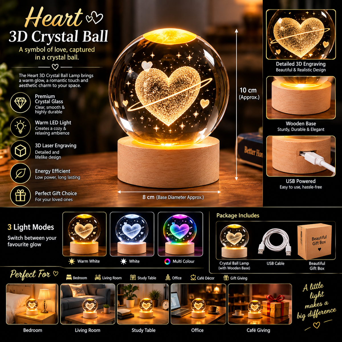 Heart 3d Crystal Ball Lamp