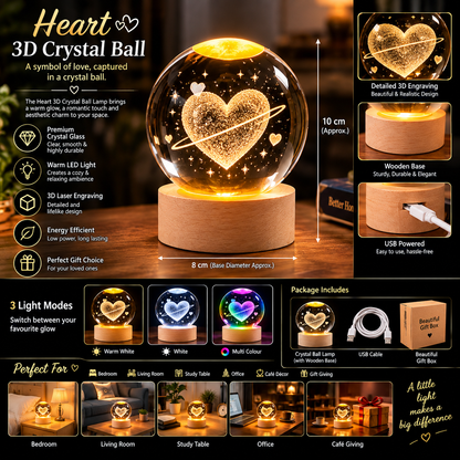 Heart 3d Crystal Ball Lamp