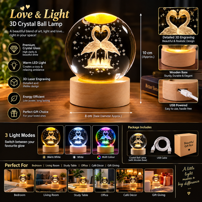 Love Flamingo 3d Crystal Ball Lamp