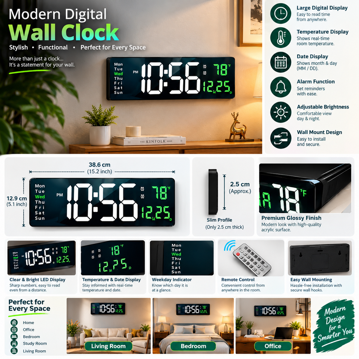 Large Digital Wall Clock